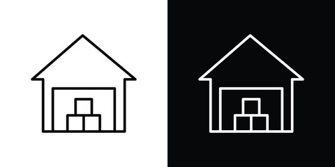 Warehouse icon design. simple stroke line vector icon set