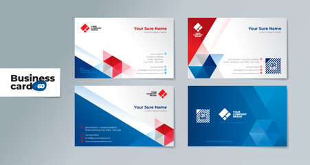 A set of professionally designed two-sided business card templates with modern blue and red geometrics on a white background – Elevate Your Brand with This Clean, Professional, and Editable Design