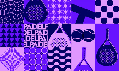 Padel colorful memphis neo geometric design vector. Padel geometric pattern vector illustration.