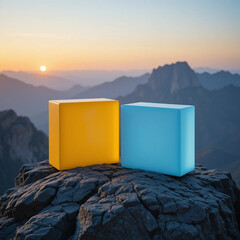Sunrise Peaks: Two Cubes on a Mountaintop .