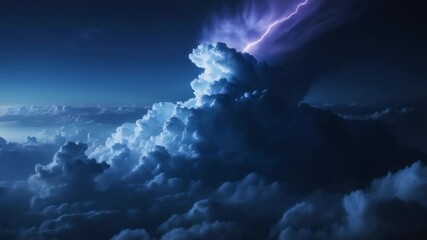 Flashing purple lightning lighting storm cloud revealing contours in twilight sky, with violet glow - Powered by Adobe