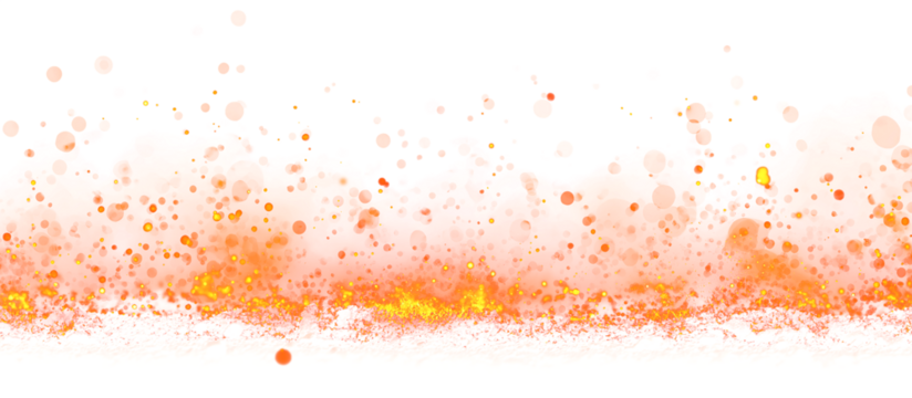 Flame effect PNG. Fire sparks on transparent background. Burning red hot sparks realistic fire flames. Flying up sparks, burning fire particles with smoke texture. Realistic flame effect.