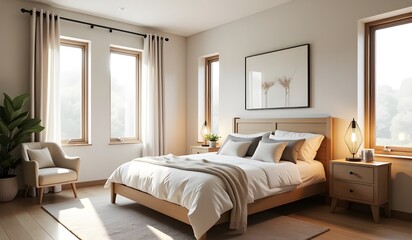 Cozy bedroom interior accented by a stylish bed