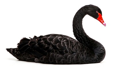 Elegant black swan isolated on white background, wildlife bird portrait
