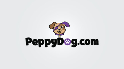 Peppy Dog playful logo with a cute, one-eyed dog character wearing a collar, perfect for pet-related branding