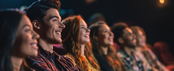 The joyful camaraderie of friends enjoying a movie in a darkened theater.