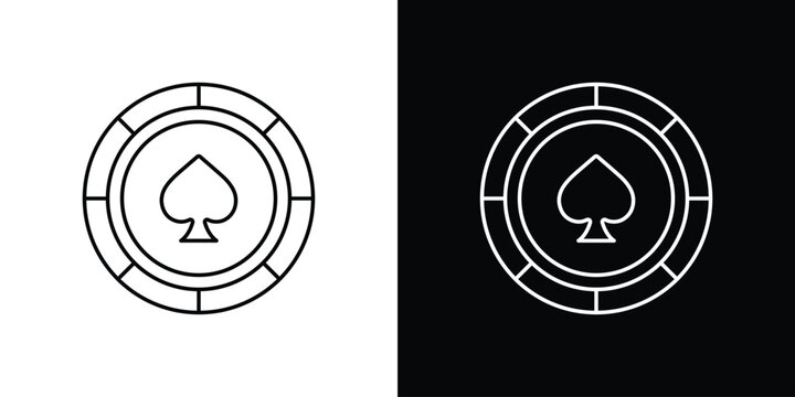 Poker chip icon design. simple stroke line vector icon set