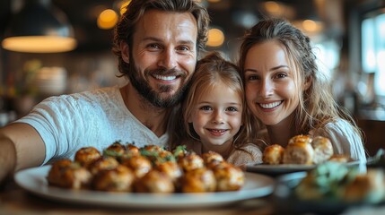 Happy family enjoying a delicious meal together in a cozy restaurant setting, capturing joyous moments and culinary delights