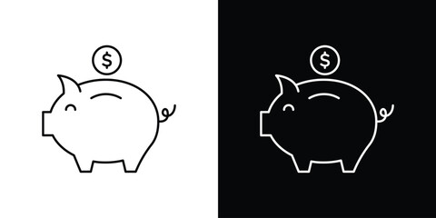 Piggy bank icon design. simple stroke line vector icon set