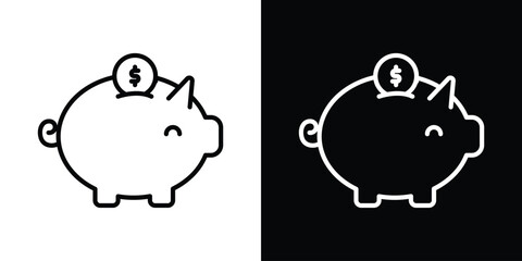 Piggy bank icon design. simple stroke line vector icon set