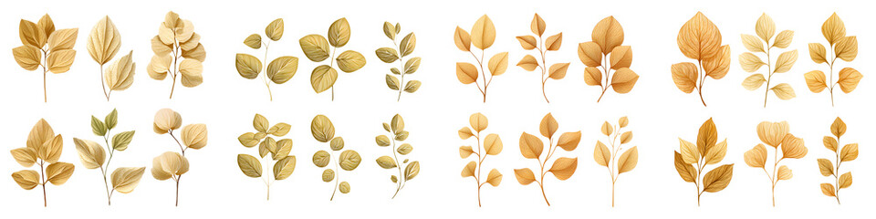 Autumn leaves in various earthy colors and textures