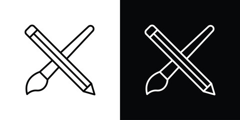 Pencil paintbrush icon design. simple stroke line vector icon set