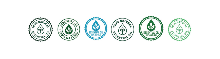 100% Natural Essential Oil Badge Set &ndash; Organic Eco-Friendly Seal Vector Labels