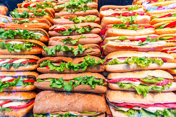 Fresh sandwiches for sale close-up
