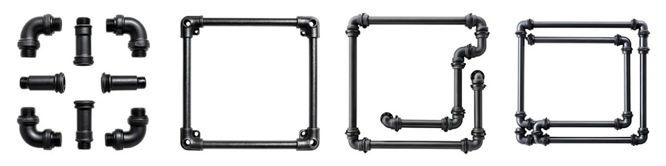 Abstract industrial metal pipe and frame structures