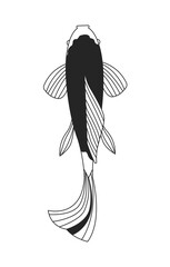 Decorative koi fish top view 2D line character. Asian motif. Aquatic animal. Ornamental Japanese fish. Fancy carp from above isolated vector ink outline animal. Monochromatic spot illustration