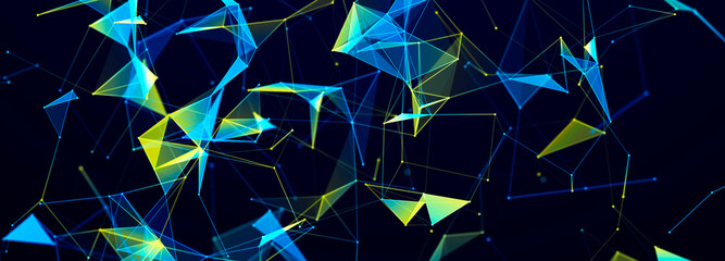 Color illustration. Abstract structure with connected dots and lines. Big data. 3D rendering.