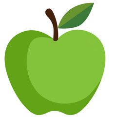 Green apple fruit illustration with leaf and smooth skin. Ideal for organic, healthy, fresh, diet plan, and vitamin-rich food designs.

