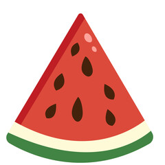Tasty watermelon triangle slice illustration with red flesh, seeds, and green rind. Perfect for summer, fresh, juicy, and food projects.