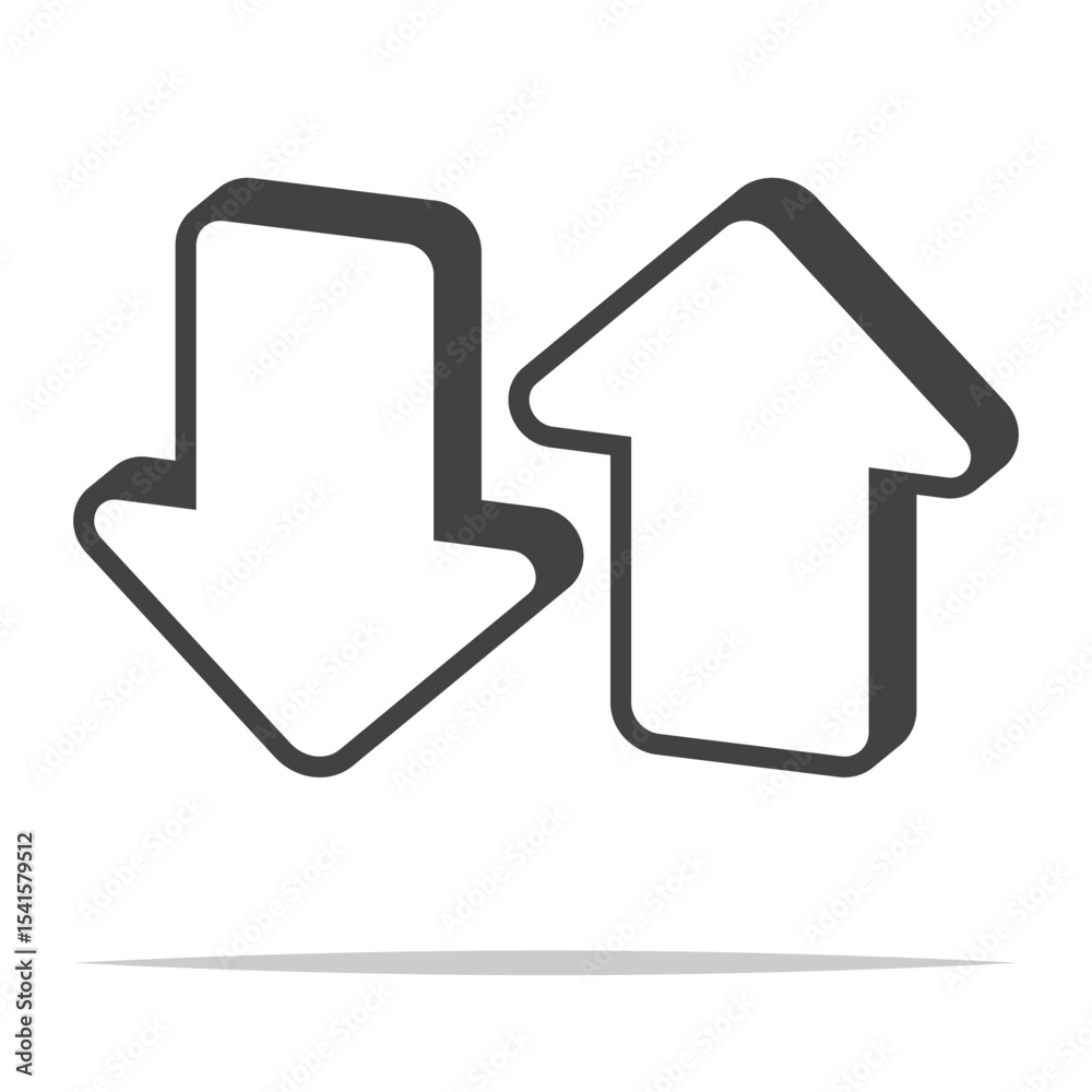 Wall mural 3d up and down arrow outline icon transparent vector isolated