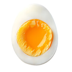A single slice of hard-boiled egg with a smooth, creamy yolk, isolated on white