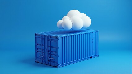 Blue Container With Cloud Computing Concept