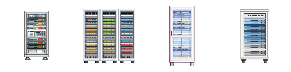 Rows of server racks in a data center