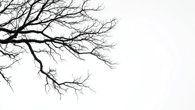 Bare tree branches against a bright white sky