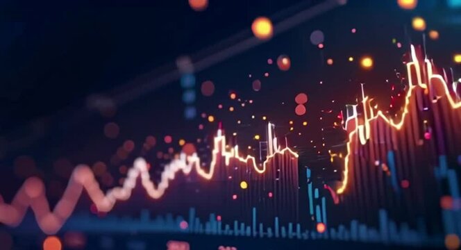 Analyzing Financial Data Graph with Glowing Line Charts Stock Market