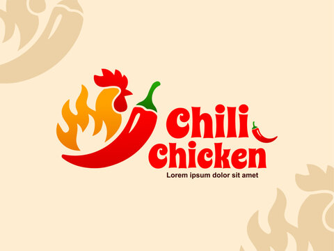 Chicken and red chili logo is suitable for culinary business of chicken dishes