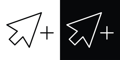 Cursor plus icon design. simple stroke line vector icon set