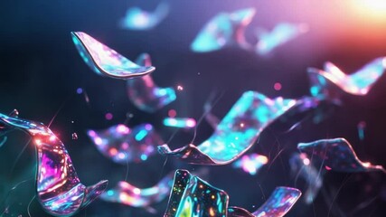 Gliding translucent ribbons twisting up in void with currents flowing, glowing particles swirling - Powered by Adobe