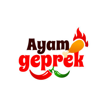 Super spicy Indonesian style geprek chicken typography with cute cartoon style and cayenne pepper