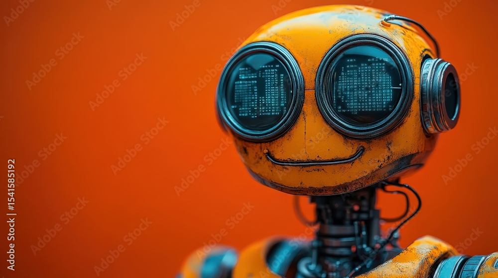 Poster Friendly Robot Face with Binary Code Eyes: AI and Technology