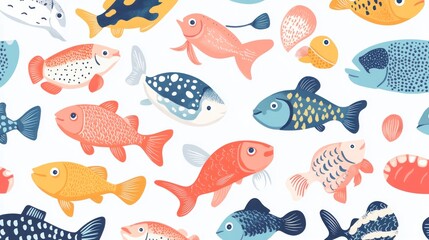 Obraz premium Fish pattern. Fish pattern texture with copy space. Close-up fish scale pattern. Aquatic animal design. Fish scales. Realistic fish pattern. Fish design background. Detailed fish pattern close-up. Mar
