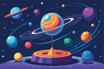 Colorful cosmic illustration of planets in space with rings