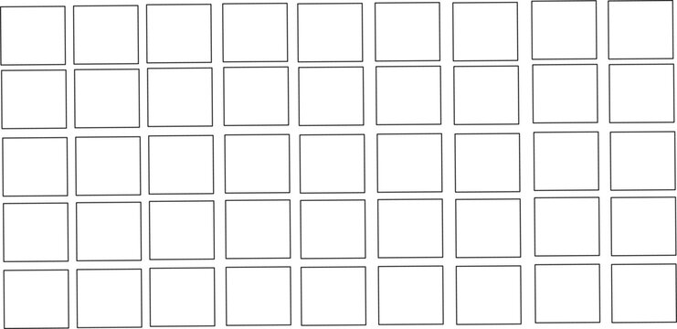 Minimalist blank square grid pattern with five rows and ten columns. Clean hand-drawn lines ideal for design templates, planners, games, or icon layout mockups.