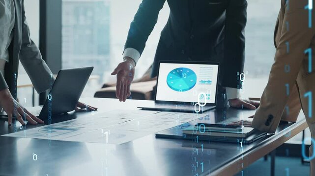 Group of business people meeting and digital technology concept