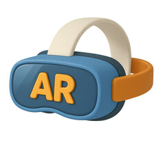 3D illustration of an AR headset in blue and orange colors, isolated on white background, perfect for augmented reality and VR tech themes