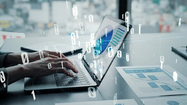 Woman using laptop and digital technology concept