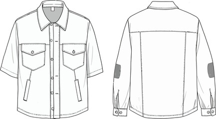 Women s short sleeve denim shirt technical flat sketch