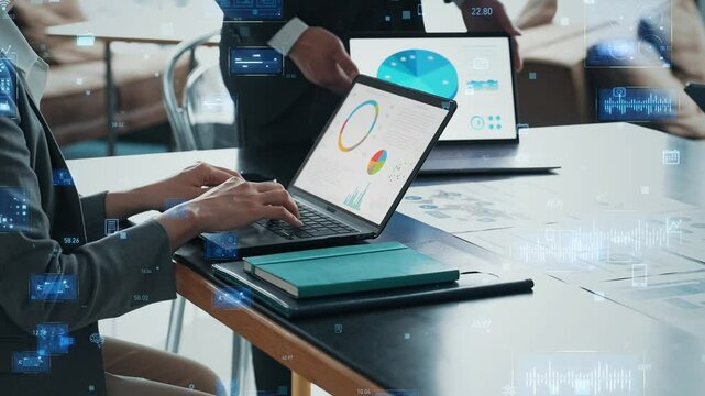Group of business people meeting and digital technology concept