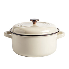 Cream-colored enamelled cooking pot with dark trim.