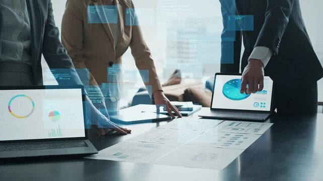 Group of business people meeting and digital technology concept