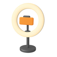 3D render of a modern ring light with smartphone holder, perfect for streaming, video calls, photography, and content creation. Isolated on white background