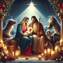 The holy family at Christmas with Jesus Christ, maria and Josef © Cgeeks
