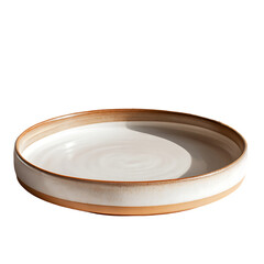 Round ceramic plate with contrasting color rim.