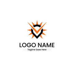  abstract logo design with location pin and sun isolated on white