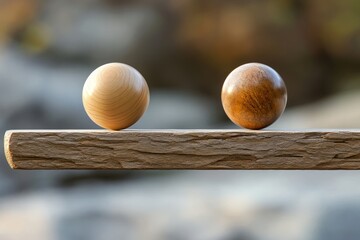 Balance and contrast: wooden vs iron ball on seesaw surface