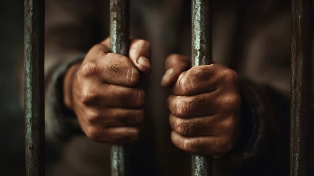Dirty Hands Gripping Rusty Prison Bars